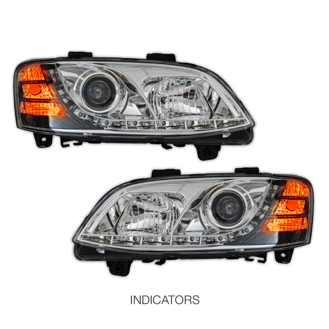 Holden Commodore VE Series 2 HSV (2010 - 2013) Crystal DRL LED Projector Headlights LH + RH
