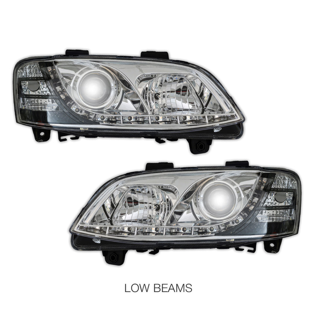 Holden Commodore VE Series 2 HSV (2010 - 2013) Crystal DRL LED Projector Headlights LH + RH