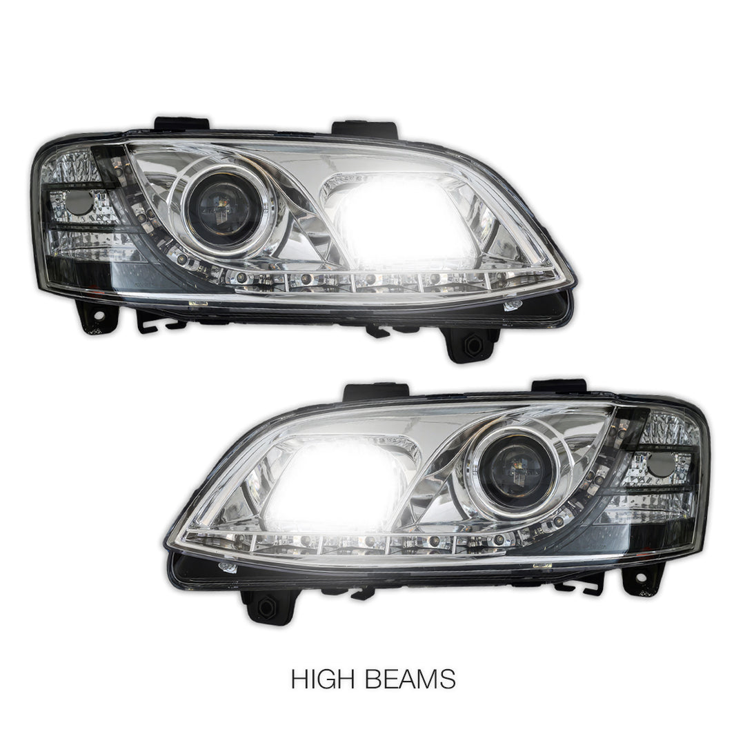 Holden Commodore VE Series 2 HSV (2010 - 2013) Crystal DRL LED Projector Headlights LH + RH