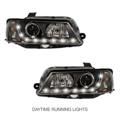 Holden Commodore VY HSV (2002 - 2006) Black DRL LED Projector Headlights LH + RH