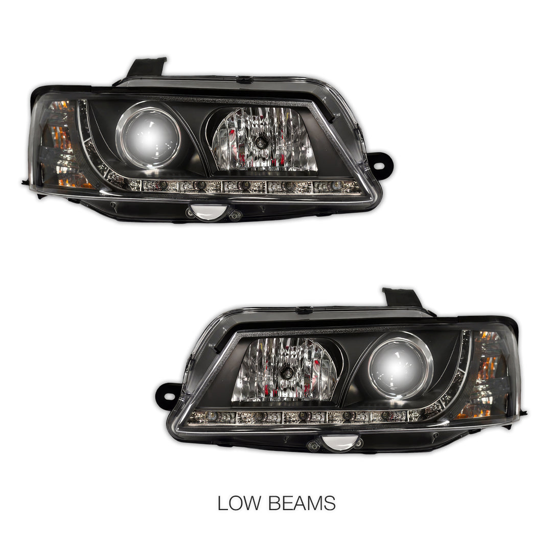 Holden Commodore VY HSV (2002 - 2006) Black DRL LED Projector Headlights LH + RH