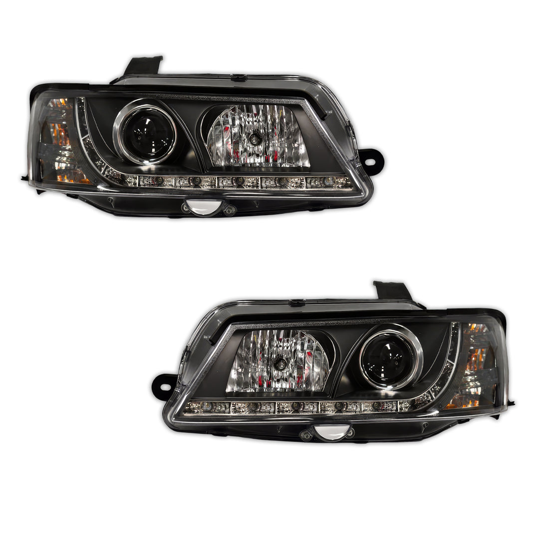 Holden Commodore VY HSV (2002 - 2006) Black DRL LED Projector Headlights LH + RH