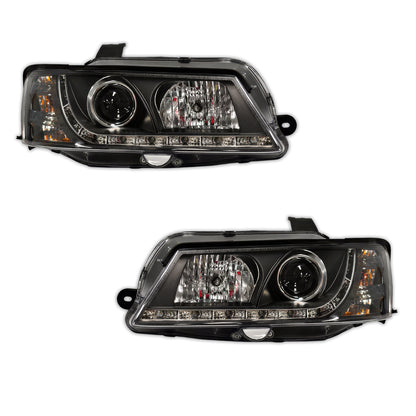 Holden Commodore VY HSV (2002 - 2006) Black DRL LED Projector Headlights LH + RH