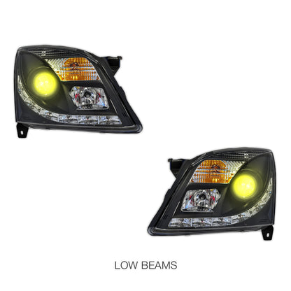 Holden Vectra ZC (2002 - 2005) Black LED DRL Projector Headlights LH + RH