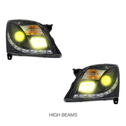 Holden Vectra ZC (2002 - 2005) Black LED DRL Projector Headlights LH + RH