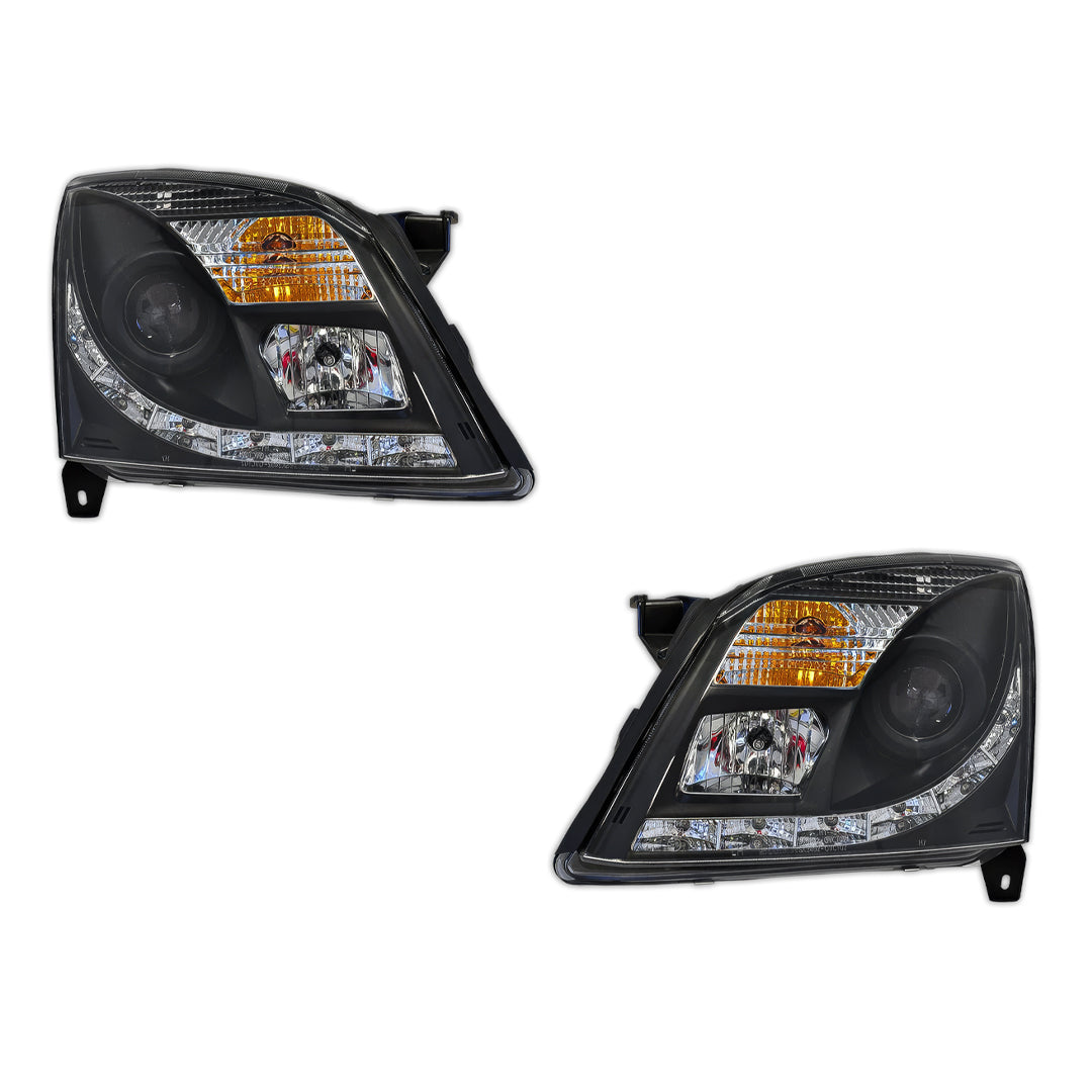 Holden Vectra ZC (2002 - 2005) Black LED DRL Projector Headlights LH + RH