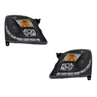 Holden Vectra ZC (2002 - 2005) Black LED DRL Projector Headlights LH + RH