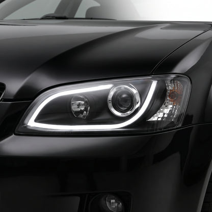 Holden Commodore VE Series 1 (2006 - 2009) Black DRL LED Projector Headlights LH + RH
