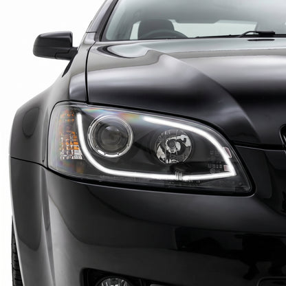 Holden Commodore VE Series 1 (2006 - 2010) Black DRL LED Projector Headlights LH + RH