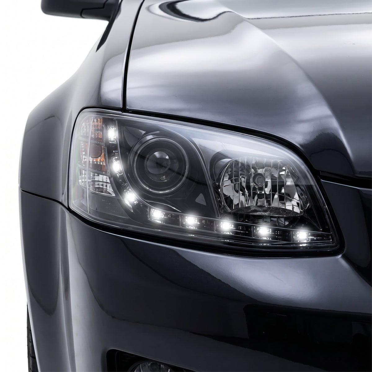 Holden Commodore VE Series 1 (2006 - 2010) Black DRL LED Projector Headlights LH + RH installed