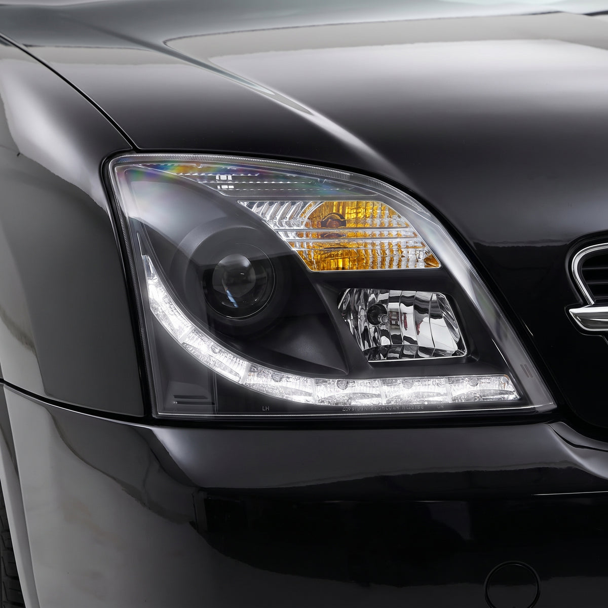 Holden Vectra ZC (2002 - 2005) Black LED DRL Projector Headlights LH + RH installed