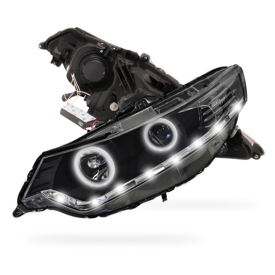 Honda Accord Euro CU (2008 - 2013) Black LED DRL & High Power Angel Eyes Style Projector Headlights LH + RH