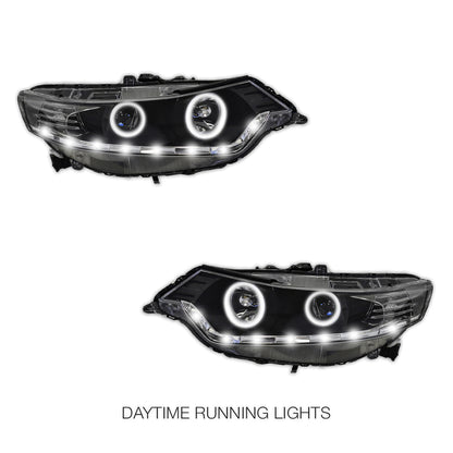 Honda Accord Euro CU (2008 - 2013) Black LED DRL & High Power Angel Eyes Style Projector Headlights LH + RH
