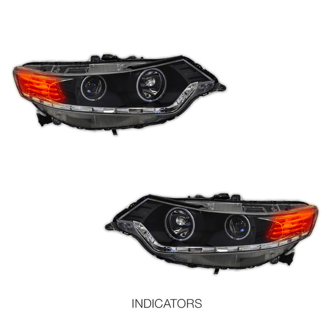 Honda Accord Euro CU (2008 - 2013) Black LED DRL & High Power Angel Eyes Style Projector Headlights LH + RH