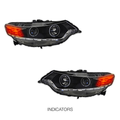 Honda Accord Euro CU (2008 - 2013) Black LED DRL & High Power Angel Eyes Style Projector Headlights LH + RH