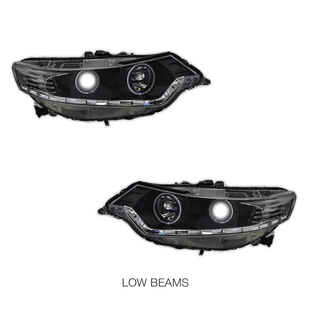 Honda Accord Euro CU (2008 - 2013) Black LED DRL & High Power Angel Eyes Style Projector Headlights LH + RH