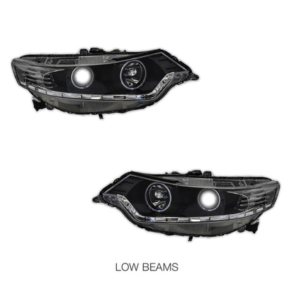 Honda Accord Euro CU (2008 - 2013) Black LED DRL & High Power Angel Eyes Style Projector Headlights LH + RH