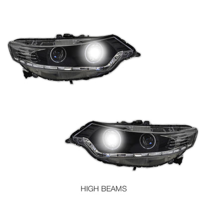 Honda Accord Euro CU (2008 - 2013) Black LED DRL & High Power Angel Eyes Style Projector Headlights LH + RH