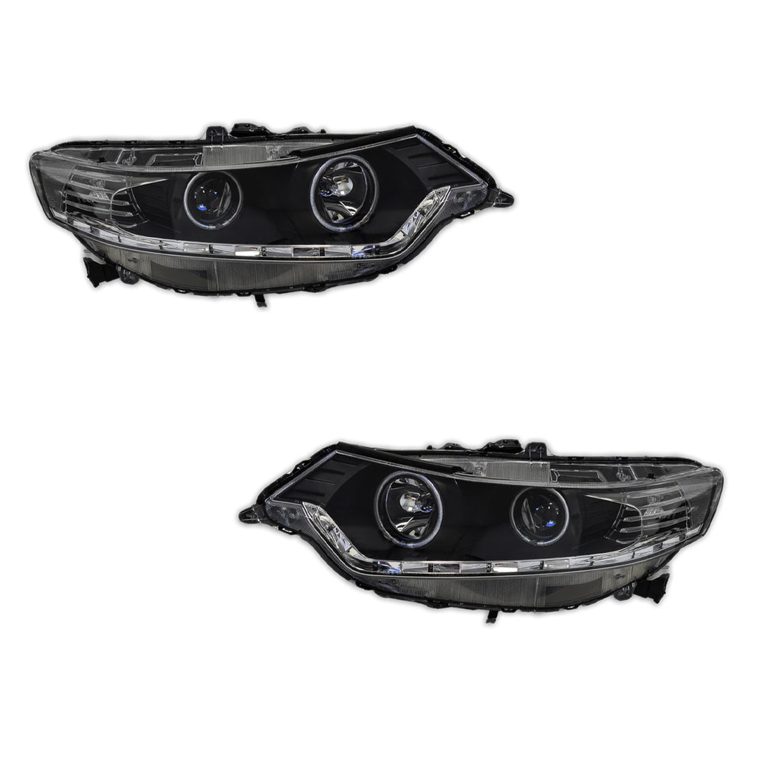 Honda Accord Euro CU (2008 - 2013) Black LED DRL & High Power Angel Eyes Style Projector Headlights LH + RH