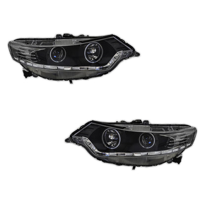 Honda Accord Euro CU (2008 - 2013) Black LED DRL & High Power Angel Eyes Style Projector Headlights LH + RH