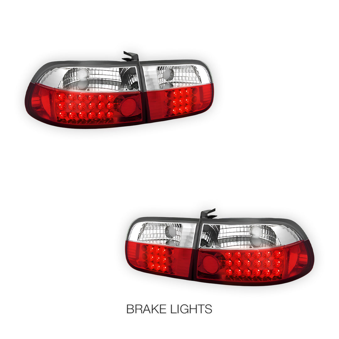Honda Civic EG (1992 - 1995)  JDM Clear Red LED Tail lights LH + RH