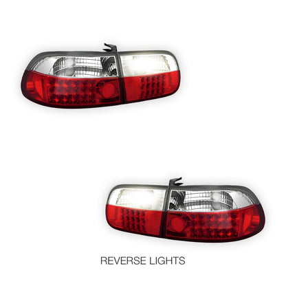 Honda Civic EG (1992 - 1995)  JDM Clear Red LED Tail lights LH + RH