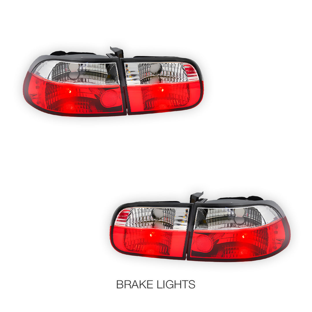 Honda Civic EG (1992 - 1995)  JDM Clear Red Tail lights LH + RH