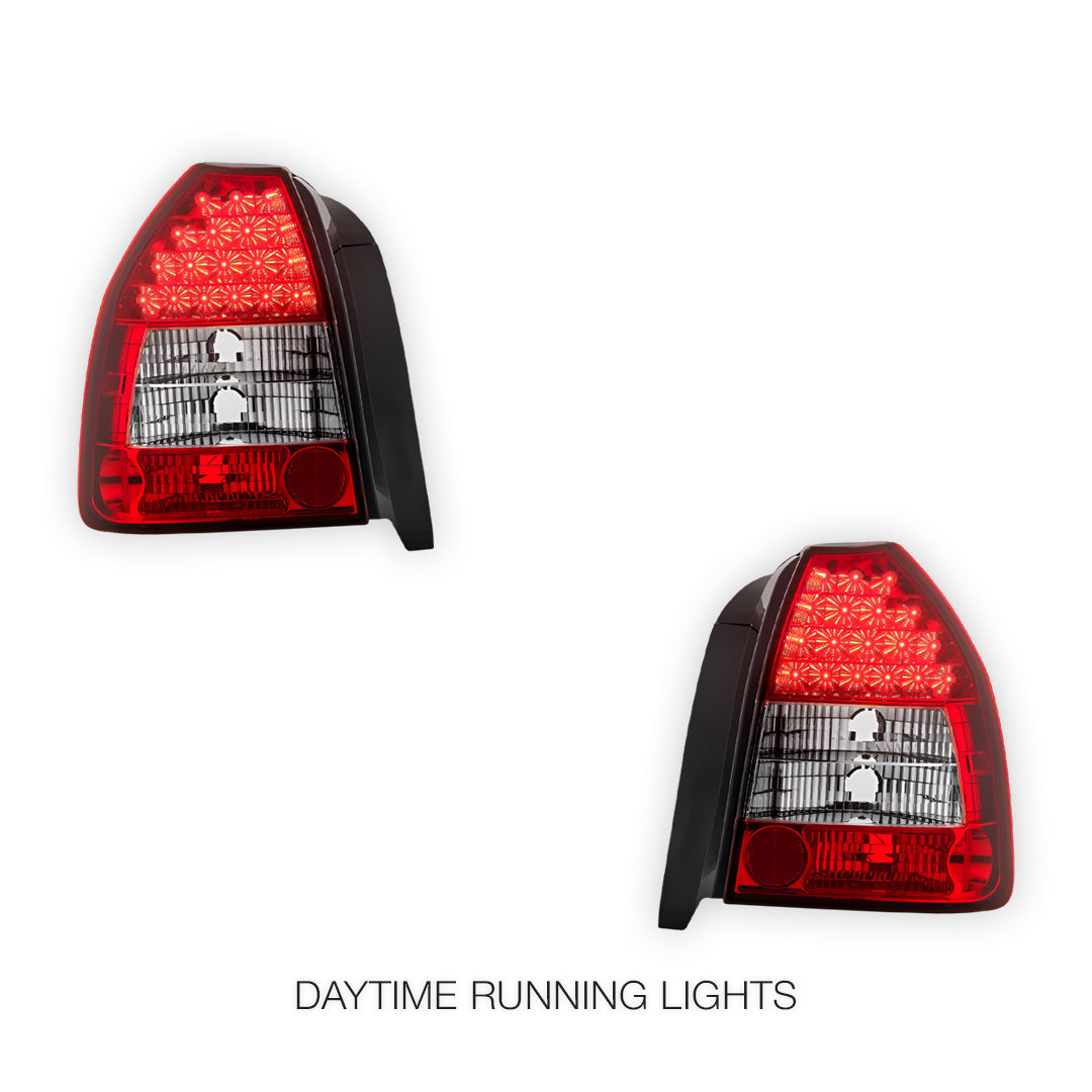Honda Civic EK Hatchback (1996 - 2000) Premium JDM Clear Red LED Tail Lights LH + RH