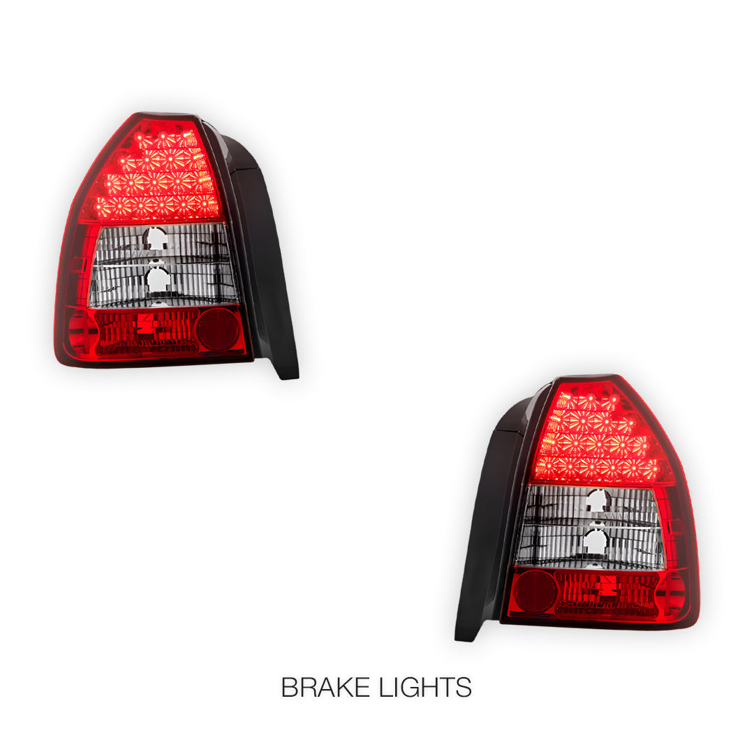 Honda Civic EK Hatchback (1996 - 2000) Premium JDM Clear Red LED Tail Lights LH + RH