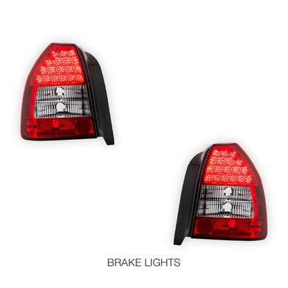 Honda Civic EK Hatchback (1996 - 2000) Premium JDM Clear Red LED Tail Lights LH + RH