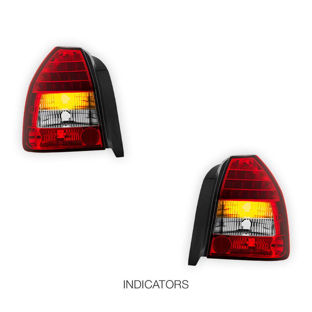 Honda Civic EK Hatchback (1996 - 2000) Premium JDM Clear Red LED Tail Lights LH + RH