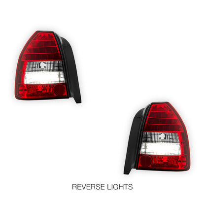 Honda Civic EK Hatchback (1996 - 2000) Premium JDM Clear Red LED Tail Lights LH + RH
