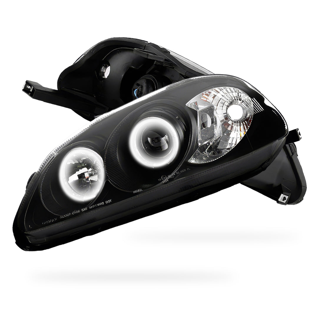 Honda Civic EK (1996 - 1998) Black CCFL Angel Eyes Projector Headlights LH + RH