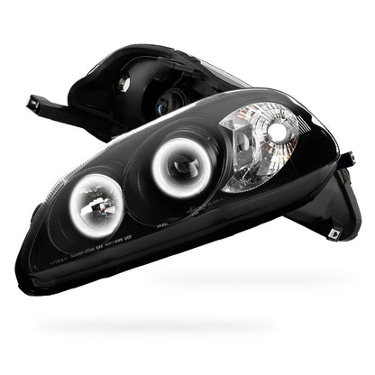 Honda Civic EK (1996 - 1998) Black CCFL Angel Eyes Projector Headlights LH + RH