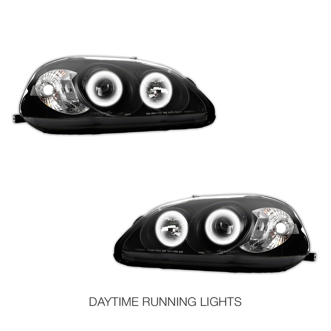 Honda Civic EK (1996 - 1998) Black CCFL Angel Eyes Projector Headlights LH + RH