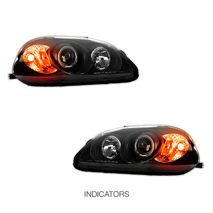 Honda Civic EK (1996 - 1998) Black CCFL Angel Eyes Projector Headlights LH + RH
