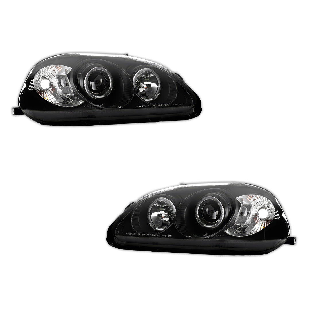 Honda Civic EK (1996 - 1998) Black CCFL Angel Eyes Projector Headlights LH + RH