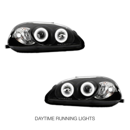 Honda Civic EK (1999 - 2000) Black CCFL Angel Eyes Projector Headlights LH + RH