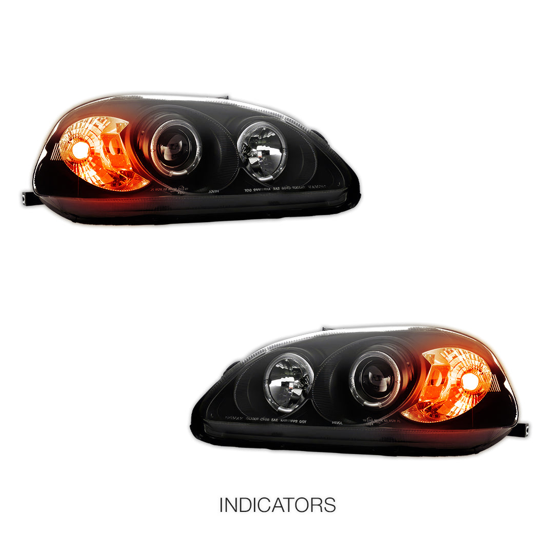 Honda Civic EK (1999 - 2000) Black CCFL Angel Eyes Projector Headlights LH + RH