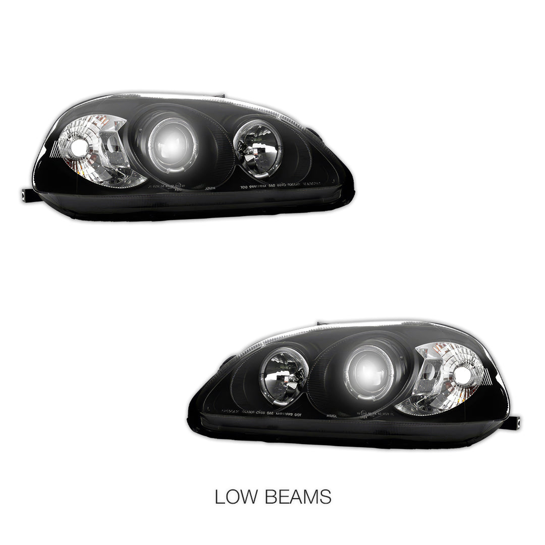 Honda Civic EK (1999 - 2000) Black CCFL Angel Eyes Projector Headlights LH + RH
