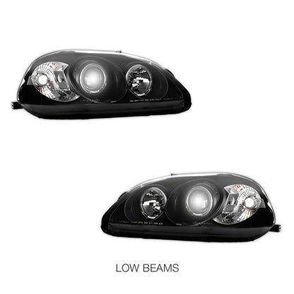 Honda Civic EK (1999 - 2000) Black CCFL Angel Eyes Projector Headlights LH + RH