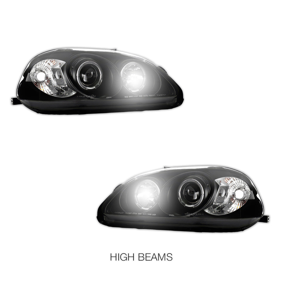 Honda Civic EK (1999 - 2000) Black CCFL Angel Eyes Projector Headlights LH + RH