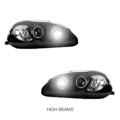 Honda Civic EK (1999 - 2000) Black CCFL Angel Eyes Projector Headlights LH + RH