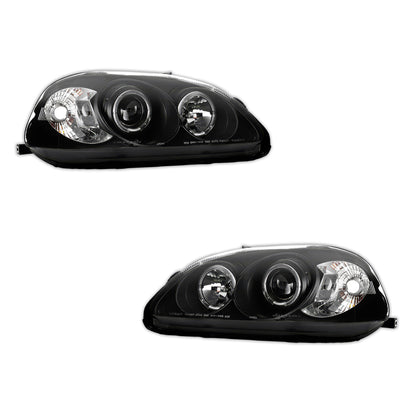 Honda Civic EK (1999 - 2000) Black CCFL Angel Eyes Projector Headlights LH + RH