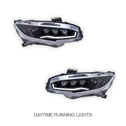 Honda Civic FC / FK (2016 - 2021) Black LED DRL Projector Headlights LH + RH