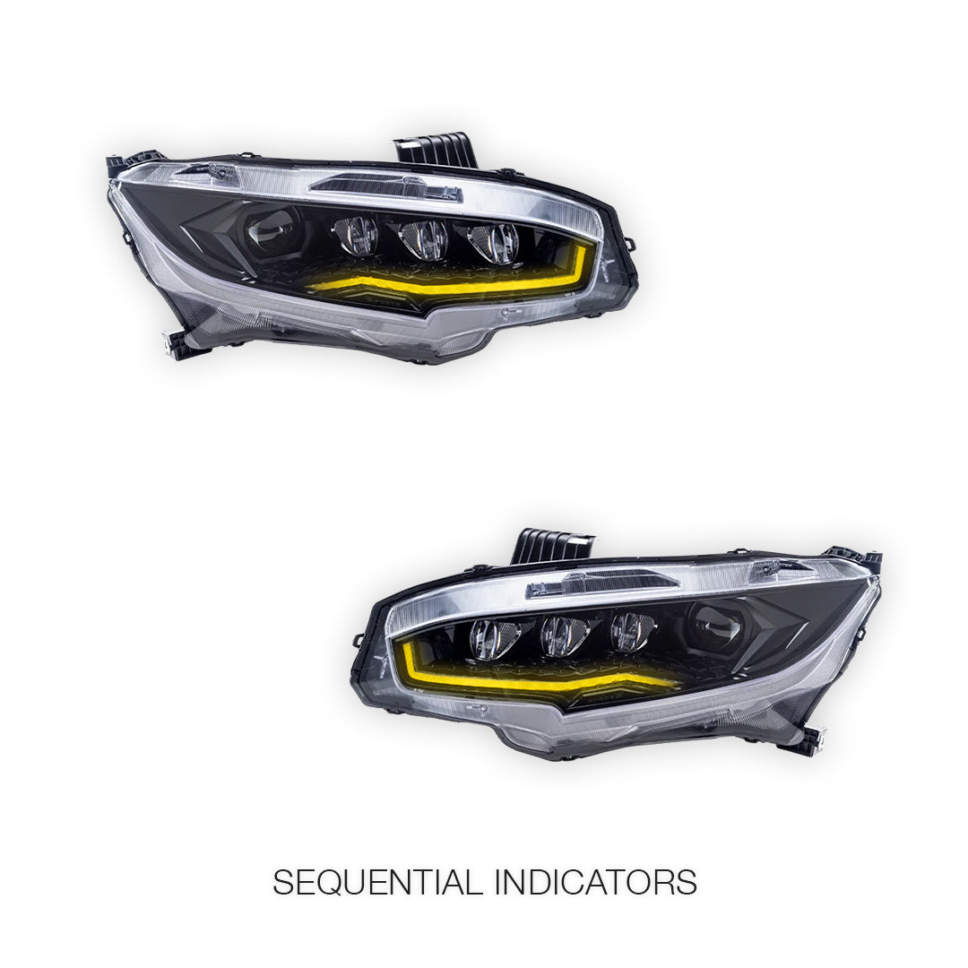 Honda Civic FC / FK (2016 - 2021) Black LED DRL Projector Headlights LH + RH