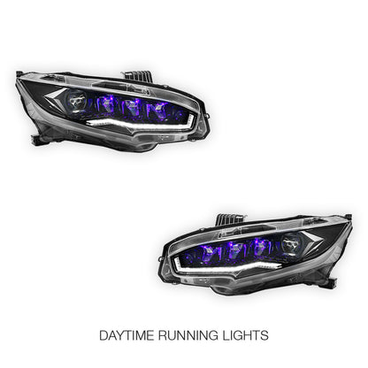 Honda Civic FC / FK (2016 - 2021) Black LED DRL Purple Projector Headlights LH + RH