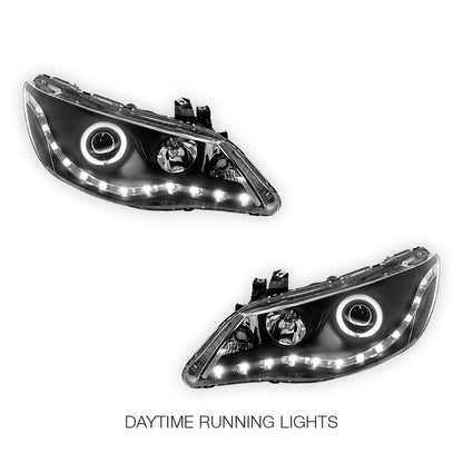 Honda Civic FD Sedan (2006 - 2012) Black LED DRL & Angel Eyes Projector Headlights LH + RH