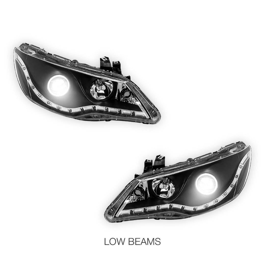 Honda Civic FD Sedan (2006 - 2012) Black LED DRL & Angel Eyes Projector Headlights LH + RH