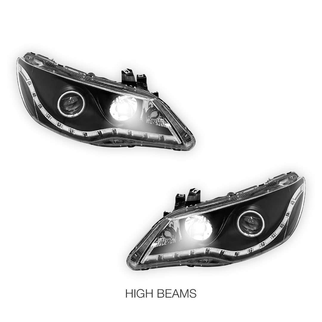 Honda Civic FD Sedan (2006 - 2012) Black LED DRL & Angel Eyes Projector Headlights LH + RH